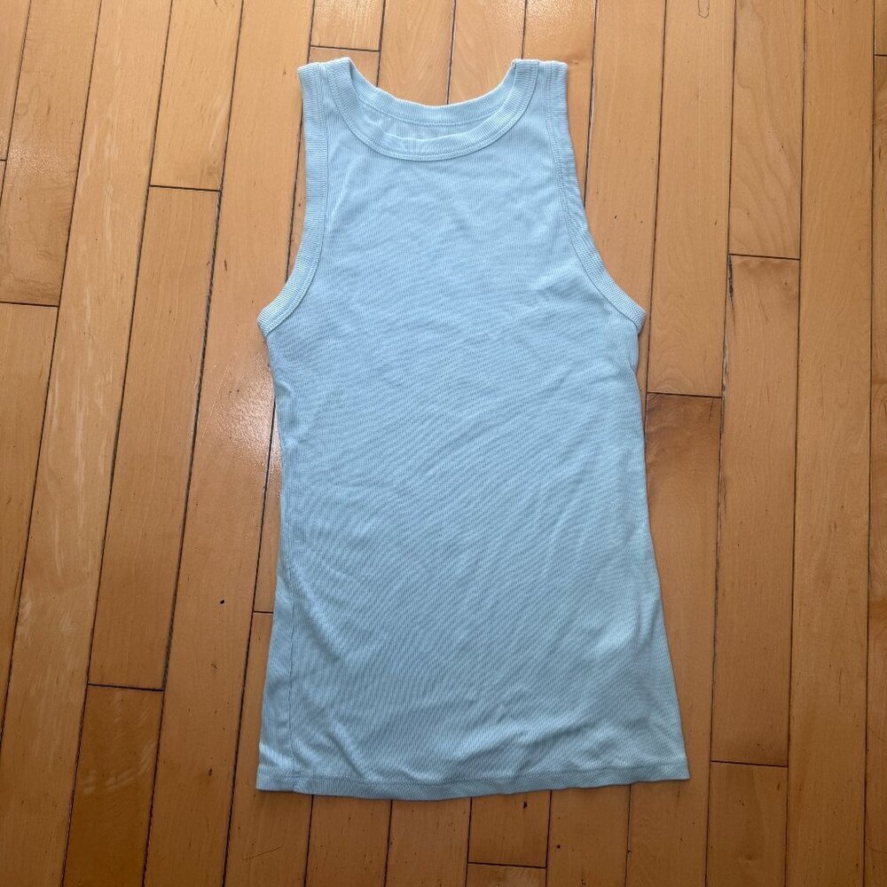 A NEW DAY High Neck Ribbed Tank Top Size Small Light Blue Green Color - Picture 2 of 7